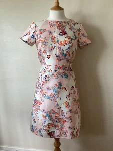 L K BENNETT PASTEL FLORAL COTTON & SILK BLEND SHIFT STYLE OCCAISION DRESS UK 12 - Picture 1 of 7