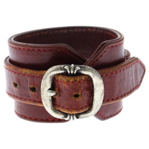 CHROME HEARTS CROMO CUORI RR FIBBIA PICCOLA 2 Rock & Roll Bracciale Pelle Rosso Argento Usat