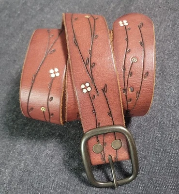 Cinturón De Cuero Floral Boho Vintage Y2K Gap Tooled Cottage Hippie Años 70 Estilo L Foto 1 de 4