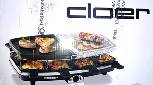 Cloer 6435 Raclettegrill Naturstein Grillplatte 8 Pfännchen 1200W Schwarz NEU # - Bild 1 von 3