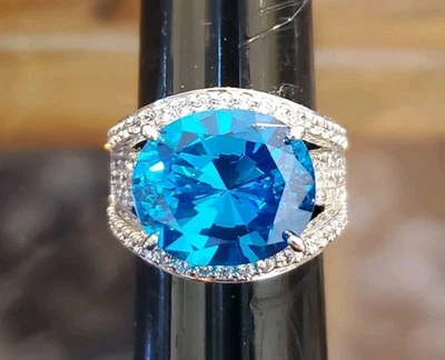 ANILLO VICTORIA WIECK PLATA ESTERLINA 925 CON PIEDRA TRANSPARENTE Y AZUL NUEVO Foto 1 de 4
