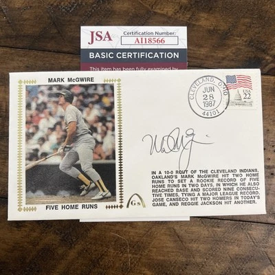 Mark McGwire JSA COA Autograph Hand Signed 1987 FDC Cache Rookie Year Post Mark - Image 1 of 4