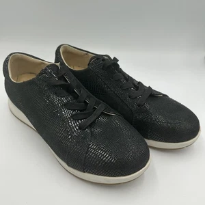 Revere Athens Black Lizard Leather Sneakers Womens 9W Wide Shoes - Picture 1 of 12