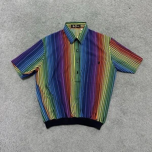 VTG Alan Stuart Rainbow Pride LGBT Colorful Pullover Banded Polo Shirt Mens L - Picture 1 of 7