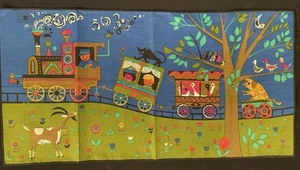 ••Vintage Mid Century STOFFELS Leinen Bauernhof Zug Kinder Wandbehang / Tischläufer - Bild 1 von 8