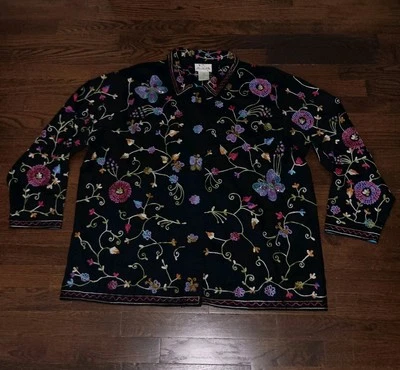 Quacker Factory Jacket Womens 1X 3/4 Sleeve Floral Butterfly Beaded Embellished - Image 1 of 4