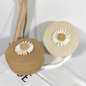 Flower Graphic Summer Beach Bag Round Women Crossbody Purse Vintage Straw Bag - Picture 1 of 20