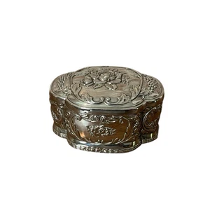 Vintage Silver Plated Oval Jewelry Box Ornate Roses Floral Design Trinket Box - Picture 1 of 10
