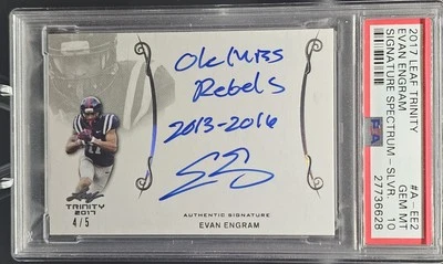2017 Leaf Trinity Signatures Silver Holofoil Spectrum /5 Evan Engram Auto PSA 10 - Image 1 of 2