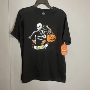 Boys Black Skeleton Skateboard Halloween Candy T-Shirt Tee Shirt - Picture 1 of 3