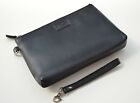 Black Genuine Leather Wrist Bag | Clutch Carry Handbag | Unisex Wristlet