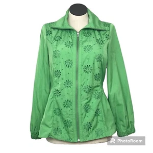 Denim & Company Windbreaker Jacket Women’s Size S Color Green Collared Neck Zip - Picture 1 of 16