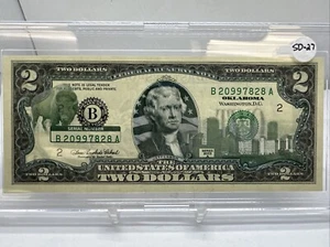 Billete de dos dólares 2003A • Sobreimpresión superpuesta de $2 • Serie estatal • Oklahoma SD-27 - Imagen 1 de 2