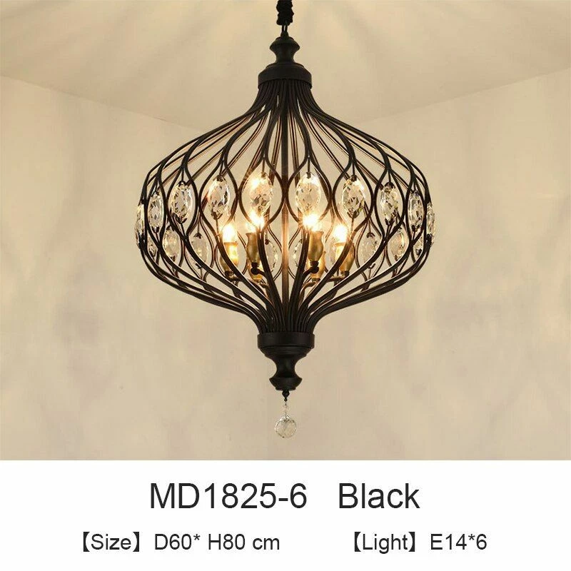 Vintage Crystal Pendant Lights Golden Black Hanging LED E14 Lamp Modern Lighting - Изображение 1 из 4