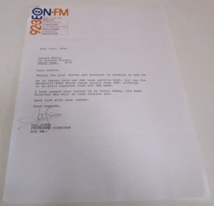 Carta EON FM - 92.3 radio de música estéreo, Melbourne - firmada por Lee Simon - 1984 - Imagen 1 de 5
