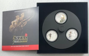 2015 The Anzac Spirit 3 Coin 1/2oz Silver Coloured Proof Set - RED POPPY! - Imagen 1 de 11