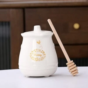 Ceramic Honey Jar with Wooden Honey Dipper-Honey Pot with Dipper- Honey Jar w... - Picture 1 of 8