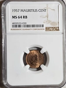 Mauritius 1 Cent 1957 NGC MS 64 RB - Picture 1 of 2