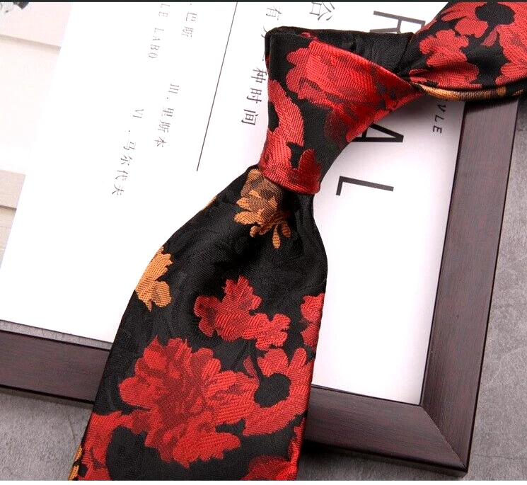 Nueva corbata clásica floral roja negra tejida jacquard 100 % seda para hombre Foto 1 de 1