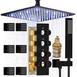 HOMEDEC Schwarz Voll Dusch Düsen System, Decke Regen 16" LED Duscharmatur Set - Bild 1 von 8