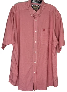 Chemise homme Ariat sans plis XL rouge géométrique courte/S boutonnée 100% coton - Photo 1/8