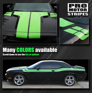Dodge Challenger 2008-2023 Hood, Fender, Side Dual Stripes Decals (Choose Color) - Picture 1 of 2