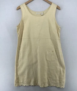 J.JILL Dress MP Petite Linen Sleeveless Shift Mini Embroidered Hem Beige VTG - Picture 1 of 10
