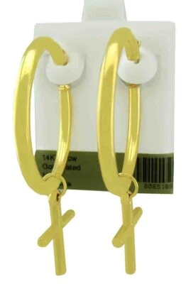 PENDIENTES COLGANTES ARO Y CRUZ 36MM CHAPADOS EN ORO AMARILLO 14K NUEVOS CON ETIQUETA Foto 1 de 3