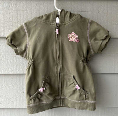 Carters Girl's Short Sleeve Hoodie ~ Full Zip ~ Olive Green ~ 5T ~ EUC - Image 1 of 4