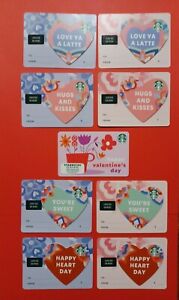 STARBUCKS CARDS 2022 " 9 VALENTINE'S DAY " 4 BLUE 💙  4 PINK 💘 + GIFT CARD