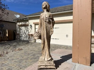 Exceptional Art Nouveau 18” Plaster Statue of a Maiden with Flowers - Picture 1 of 24