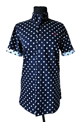 Fred Perry Blue White Short Sleeve Shirt  Size S Polka Dot Button front - Image 1 of 4
