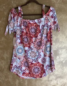Bobbie Brooks Womens Floral Print Off The Shoulder Top-Size M - Picture 1 of 9