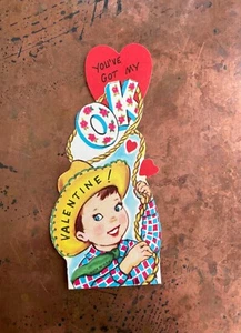 Cowboy Lasso Rodeo You've Got My OK Vintage Valentine Card c 1950s Unused NOS - Picture 1 of 4