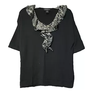 August Silk Womens Black Decorative Collar Cotton Blend Top Size Medium - Picture 1 of 6