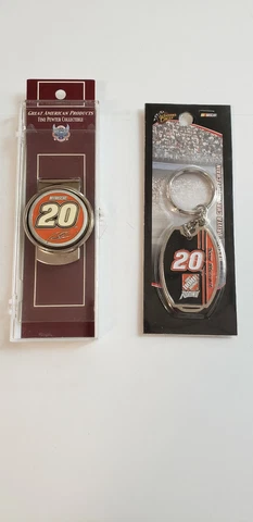Lot of 2 Tony Stewart #20 NASCAR Merch Pewter Money Clip & Chrome Key-chain NEW Cover