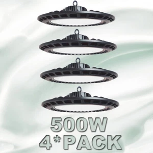 4 Pack LED UFO High Bay Lights 500 w Factory Commercial Light Fixtures 6500K - Picture 1 of 12