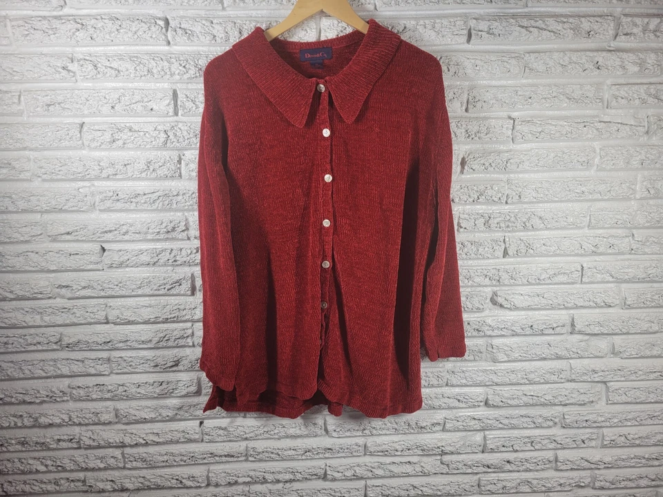 Denim Co Mujer Suéter 2X Cárdigan Manga Larga Rojo Suave Acrílico Informal Botón Foto 1 de 4