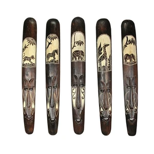 Set of Five 39 Inch Hand Carved African Style Tribal Masks Wall Bar Decor - Picture 1 of 6