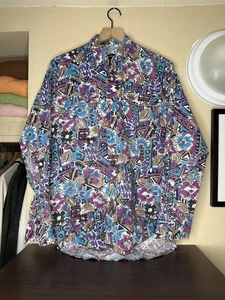 Vtg Frontier Series Shirt Teal Purple Aztec Western Southwest Rodeo Native Men M - Picture 1 of 4