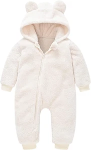 Baby Fleece Jumpsuits Infant Bear Ear Snowsuit Newborn Hooded Romper Warm Coat - Picture 1 of 20