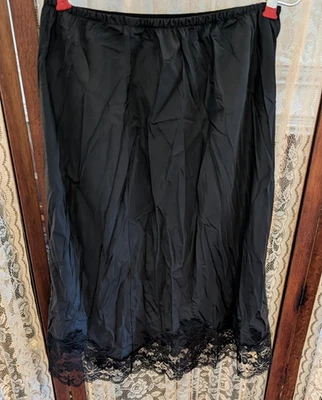 Vintage Odetta Barsa Black Lace Half Slip Hand Embroidered Portugal M - Image 1 of 4