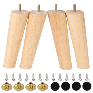 Wooden Solid Wood Round Furniture Legs 4 Inch Set of 4 Mid-Century Modern Sof... - Picture 1 of 6