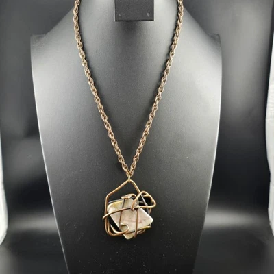 Collar envolvente de alambre de bronce artesanal vintage colgante de piedra de jaspe/ágata firmado Foto 1 de 4