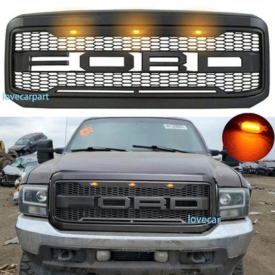 Grelha para 2005 06 2007 Ford F250 F350 F450 grelha Super Duty grade com letra + LED - Imagem 1 de 4