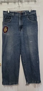 VINTAGE 90s JNCO Mens Jeans 36 (34×31) Blue Skater Distressed Wide Leg Y2K READ - Picture 1 of 24