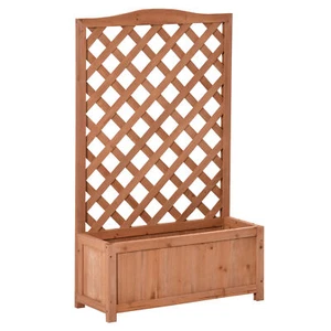 28"x11"x46" Raised Garden Bed Wood Planter Box w/ Trellis Vine Climbing Brown - Picture 1 of 11
