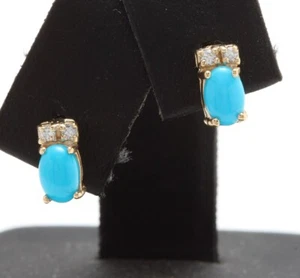 Aretes de plata con acabado de oro de 14 k con diamantes turquesa natural de 0,86 quilates - Imagen 1 de 2
