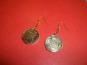 THREE PENNY BIT - GOLD COIN DROP EARRINGS - 1953 to 1967 - Picture 1 of 4