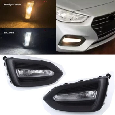 Двойная светодиодная желтая передняя противотуманная фара указатель поворота белый дневной свет для Hyundai Accent 2018-2020 - Изображение 1 из 4